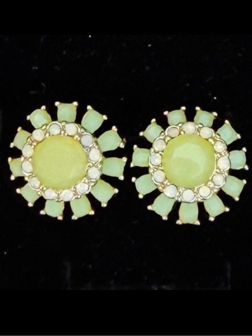 Elegant Green and Goldtone Stud Pierced Earrings
